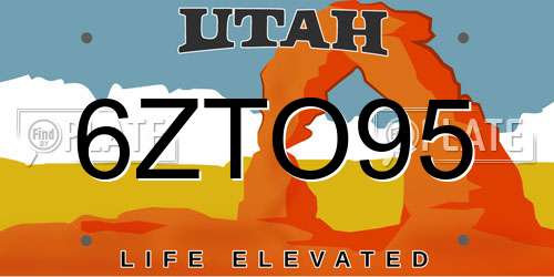 6ZTO95 Utah License Plate