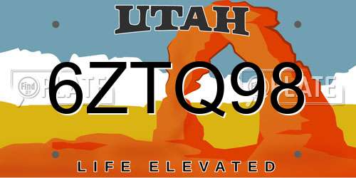 6ZTQ98 Utah License Plate