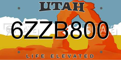 6ZZB800 Utah License Plate