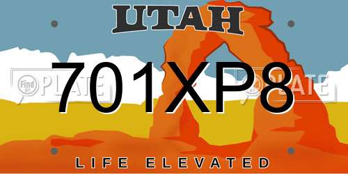 701XP8 Utah License Plate