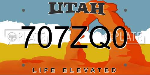 707ZQ0 Utah License Plate