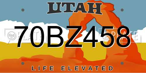 70BZ458 Utah License Plate