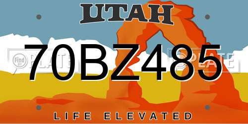 70BZ485 Utah License Plate