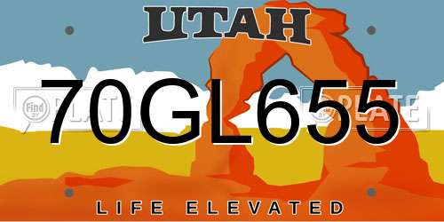 70GL655 Utah License Plate