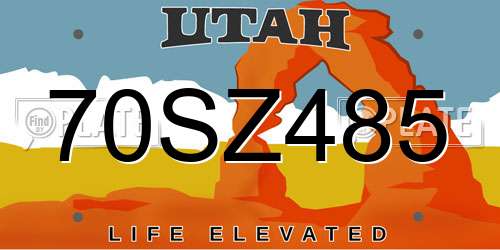 70SZ485 Utah License Plate
