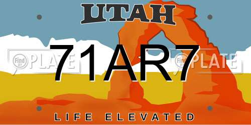 71AR7 Utah License Plate