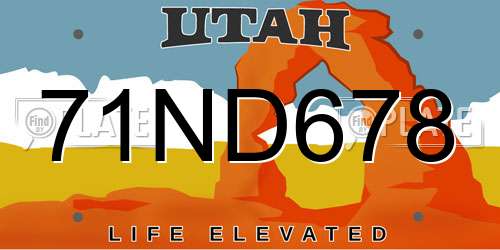 71ND678 Utah License Plate
