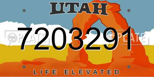 7203291 Utah License Plate