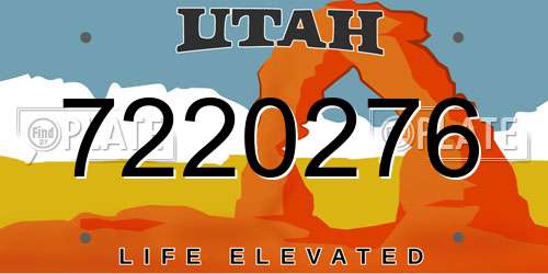 7220276 Utah License Plate
