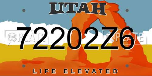 72202Z6 Utah License Plate