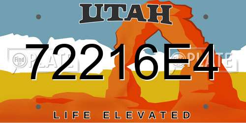 72216E4 Utah License Plate