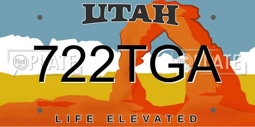 722TGA Utah License Plate
