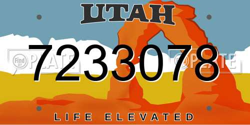7233078 Utah License Plate