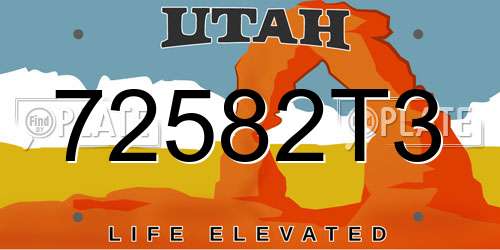 72582T3 Utah License Plate