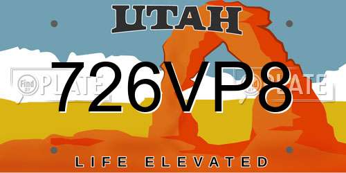 726VP8 Utah License Plate