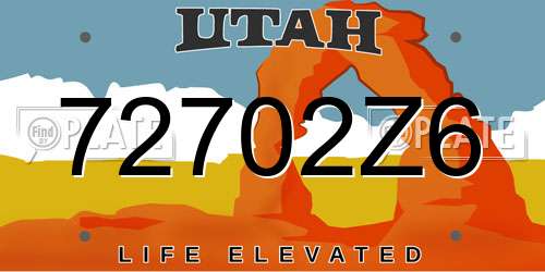 72702Z6 Utah License Plate