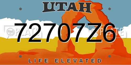 72707Z6 Utah License Plate