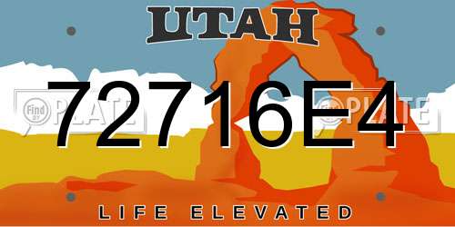 72716E4 Utah License Plate