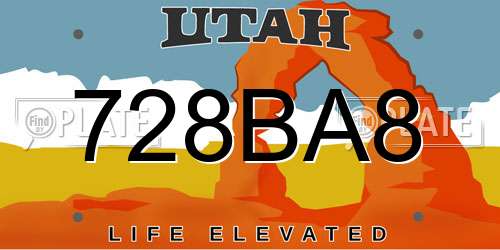 728BA8 Utah License Plate