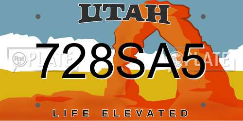 728SA5 Utah License Plate