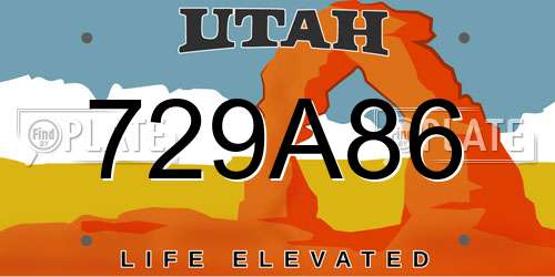 729A86 Utah License Plate