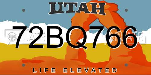 72BQ766 Utah License Plate