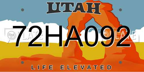 72HA092 Utah License Plate