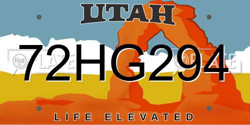 72HG294 Utah License Plate