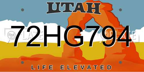 72HG794 Utah License Plate
