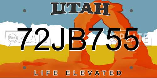 72JB755 Utah License Plate