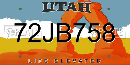 72JB758 Utah License Plate