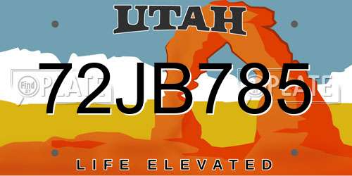 72JB785 Utah License Plate