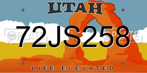 72JS258 Utah License Plate