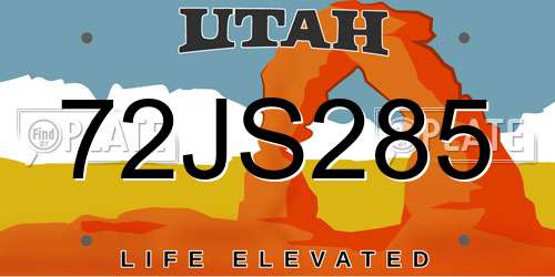 72JS285 Utah License Plate