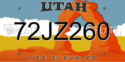 72JZ260 Utah License Plate