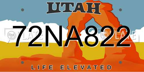 72NA822 Utah License Plate