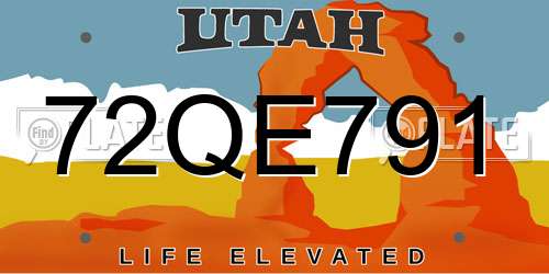 72QE791 Utah License Plate