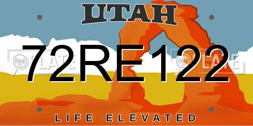 72RE122 Utah License Plate