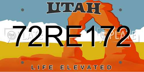 72RE172 Utah License Plate