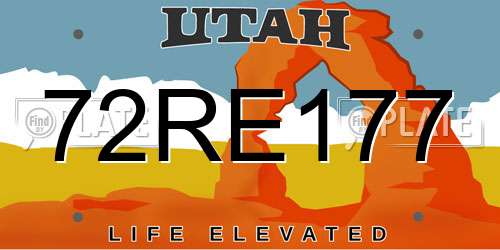 72RE177 Utah License Plate