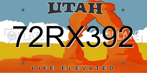 72RX392 Utah License Plate