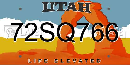 72SQ766 Utah License Plate