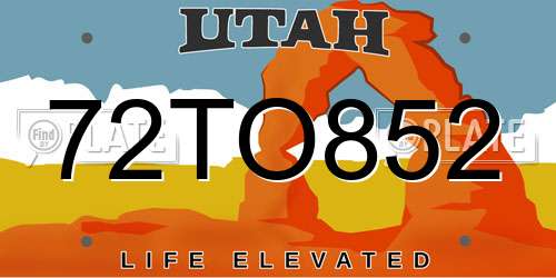 72TO852 Utah License Plate