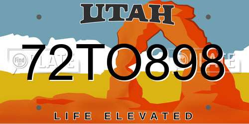 72TO898 Utah License Plate