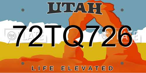 72TQ726 Utah License Plate