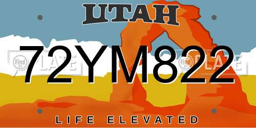 72YM822 Utah License Plate