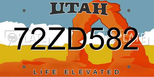 72ZD582 Utah License Plate