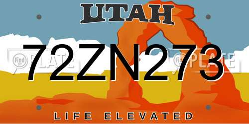 72ZN273 Utah License Plate