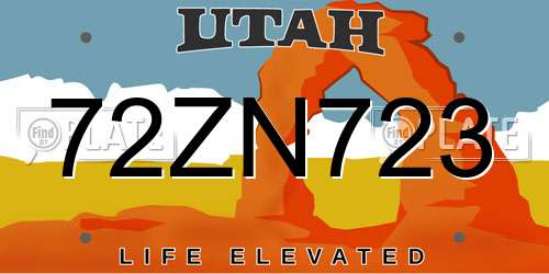 72ZN723 Utah License Plate