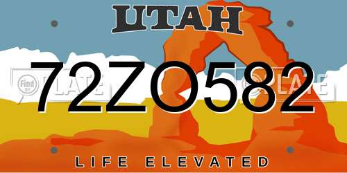72ZO582 Utah License Plate